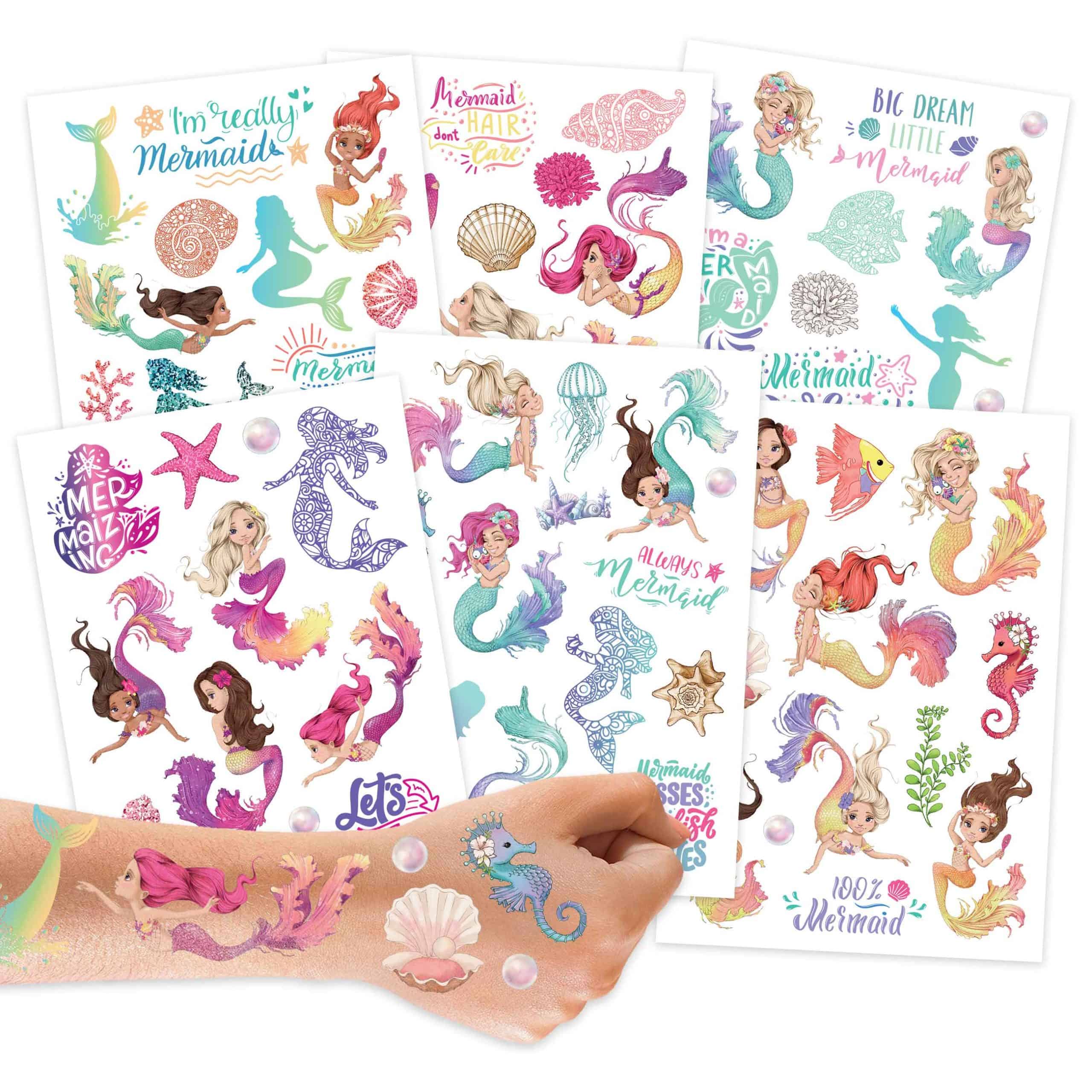 Glittertatskat merenneidot - 6 arkkia, 100 lasten tatuointia - Papierdrachen