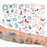 Glittertatskat yksisarviset - 6 arkkia, 100 lasten tatuointia - Papierdrachen