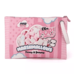vaaleanpunainen meikkipussi vaahtokarkkikuvalla