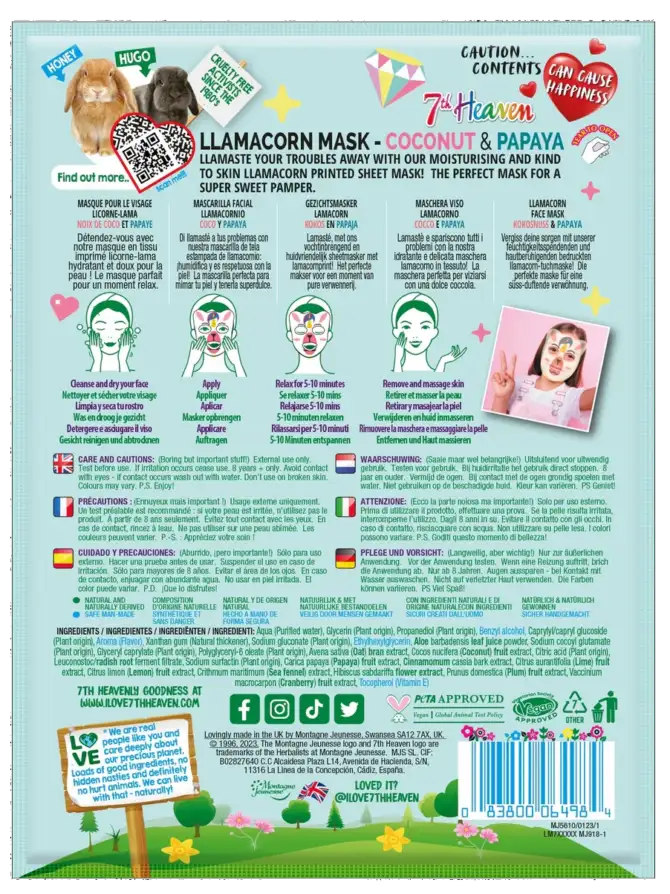 Laama - kasvonaamio - kookos & papaija - 7th Heaven - Image 2