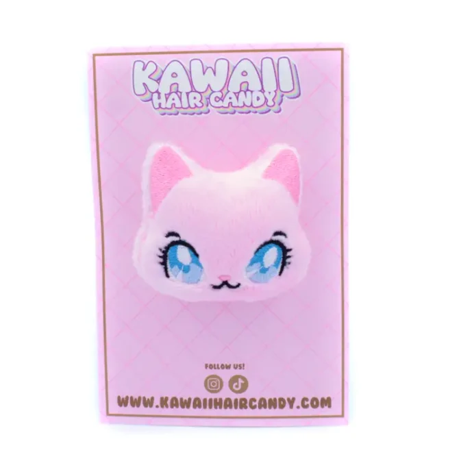 Vaaleanpunainen kissa pehmohiuskoriste - Kawaii Hair Candy