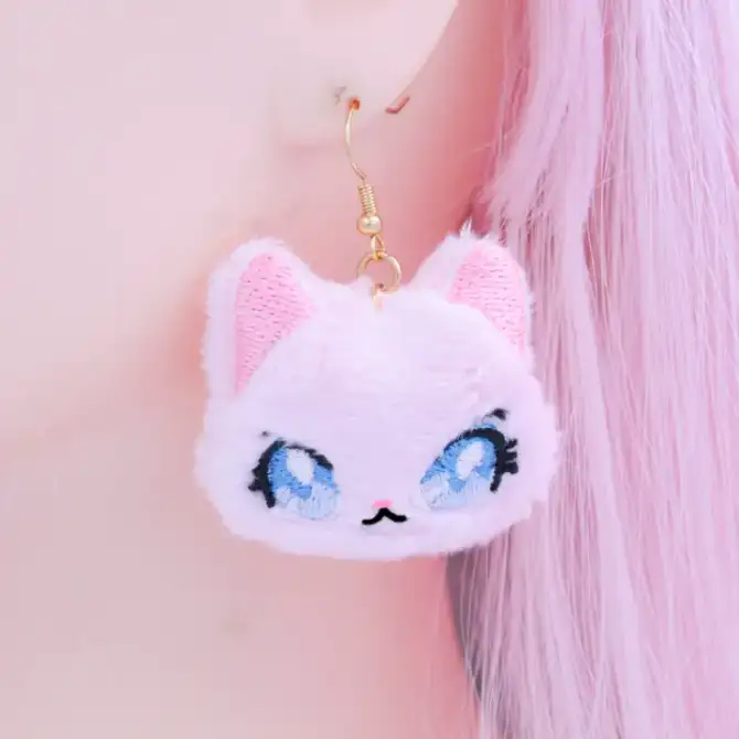 Vaaleanpunainen kissa pehmokorvikset - Kawaii Hair Candy - Image 3