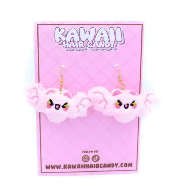 Vaaleanpunainen lepakko pehmokorvikset - Kawaii Hair Candy - Image 2