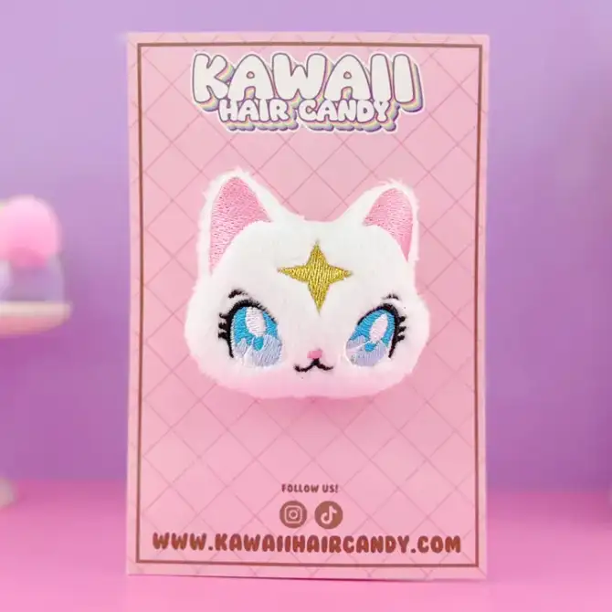 Valkoinen kissa pehmohiuskoriste - Kawaii Hair Candy - Image 2