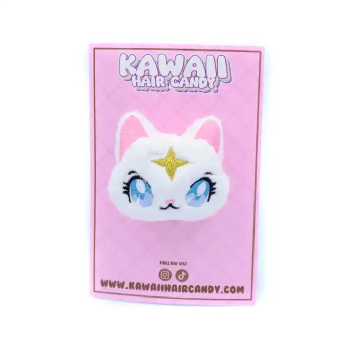 Valkoinen kissa pehmohiuskoriste - Kawaii Hair Candy - Image 3