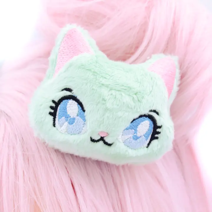 Minttu kissa pehmohiuskoriste - Kawaii Hair Candy