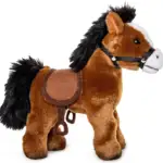 Ruskea hevospehmolelu satulalla - Uni Toys - Image 3