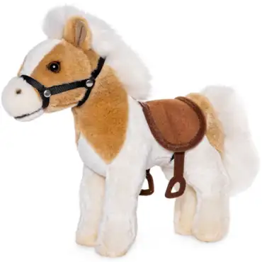 Ruskeavalkoinen hevospehmolelu satulalla - Uni Toys