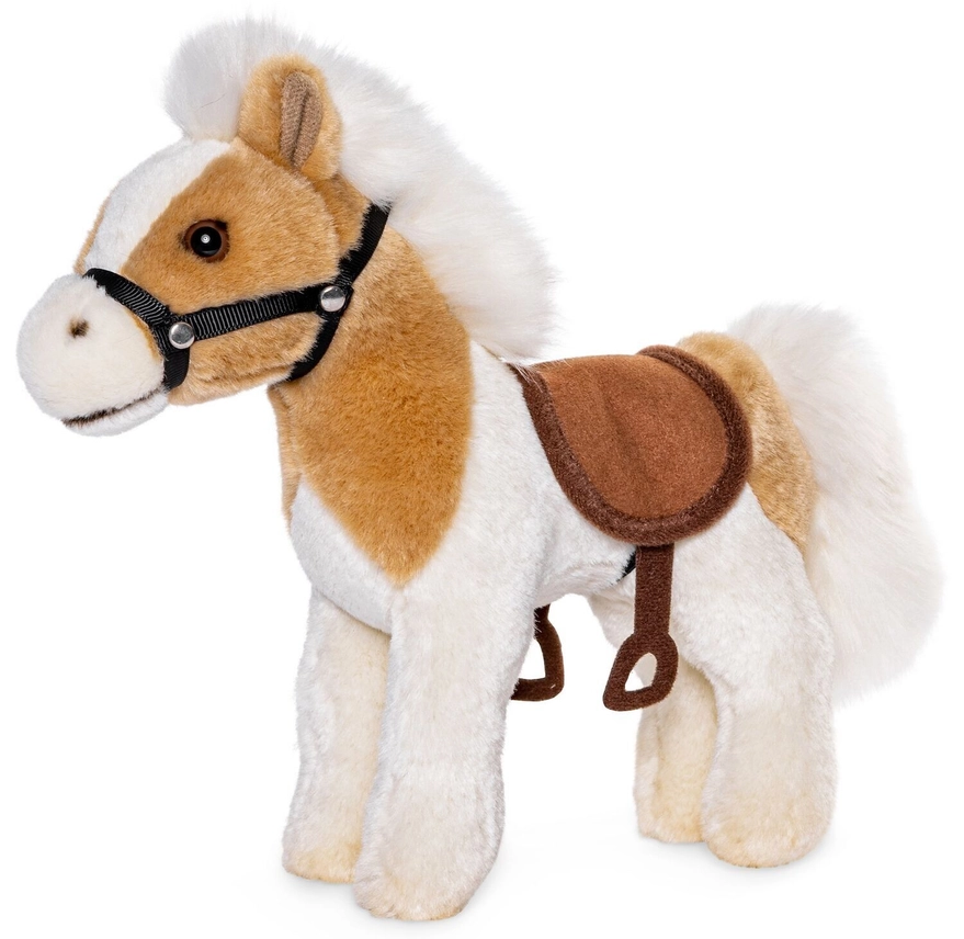 Ruskeavalkoinen hevospehmolelu satulalla - Uni Toys